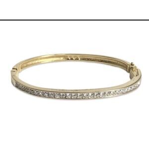 Swarovski Vintage Bangle Bracelet Rhinestone Crystal Pave Gold Swan Signed